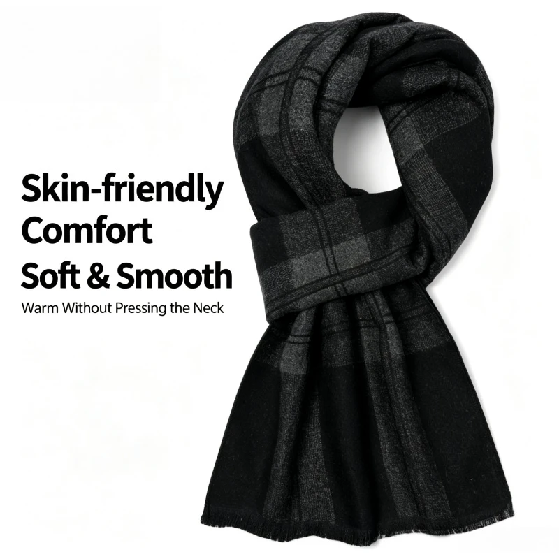 Wool Scarf Men - 1 Adet İngiliz Siyah ve Gri